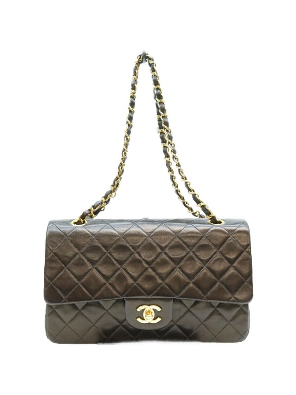 Chanel Black Lambskin Gold Quilted 25 Shoulder Bag